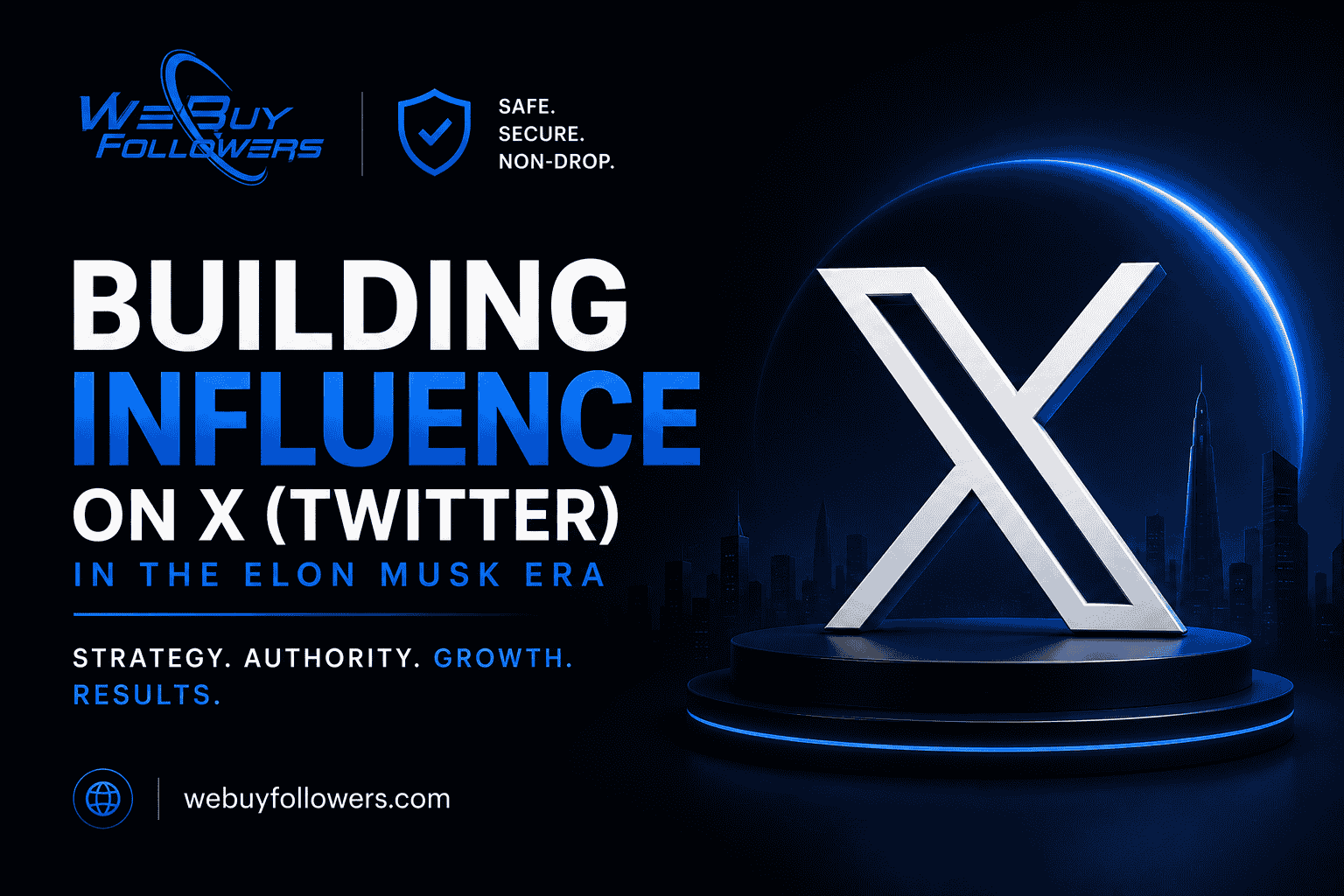 Professional featured image showing influence building on X (Twitter), digital authority growth, secure engagement strategies, and modern social media branding.