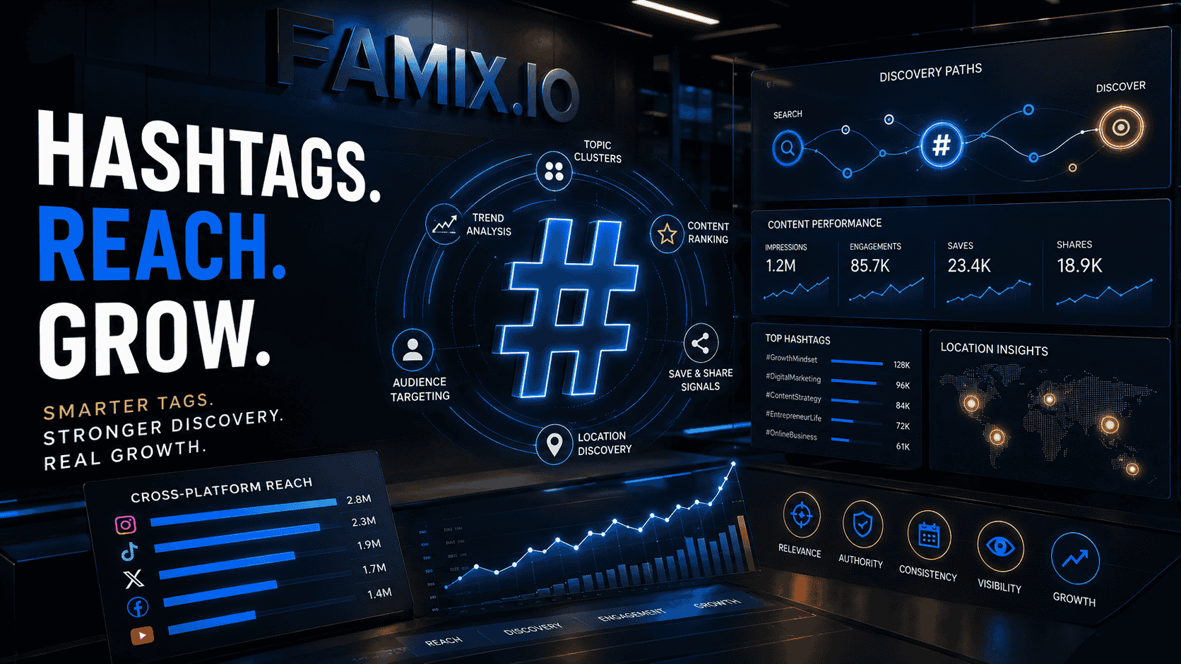Futuristic hashtag data dashboard