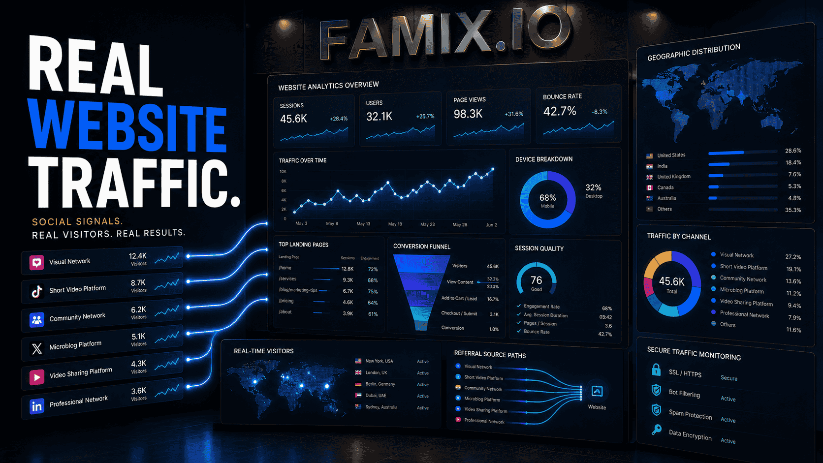 Futuristic website analytics dashboard
