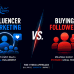 Professional featured image comparing influencer marketing and follower growth strategies, social proof development, audience expansion, brand credibility, and hybrid digital marketing approaches.
