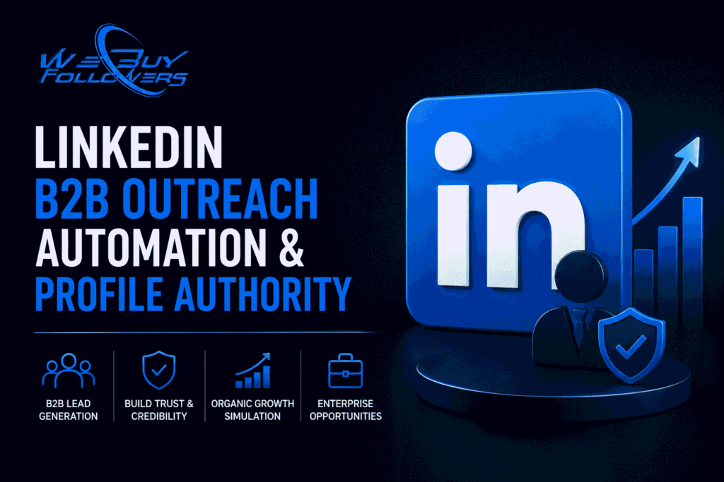 Professional LinkedIn marketing illustration showcasing B2B lead generation, profile authority building, enterprise networking, digital trust, and business growth strategies.