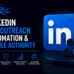 Professional LinkedIn marketing illustration showcasing B2B lead generation, profile authority building, enterprise networking, digital trust, and business growth strategies.