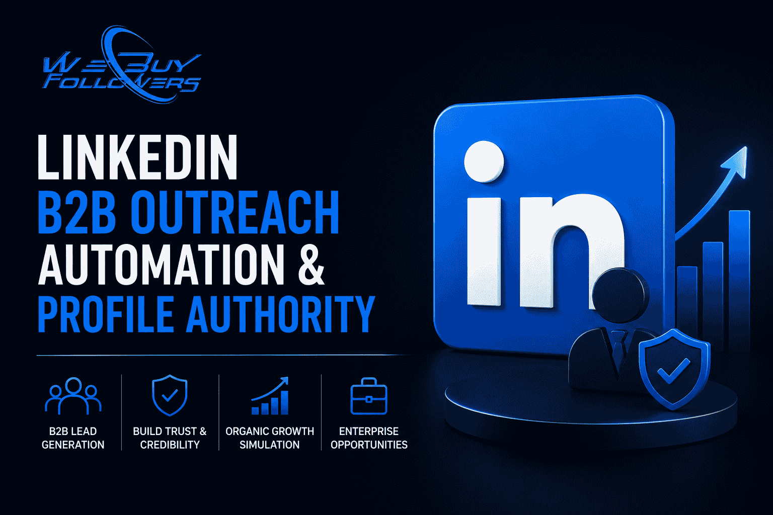 Professional LinkedIn marketing illustration showcasing B2B lead generation, profile authority building, enterprise networking, digital trust, and business growth strategies.