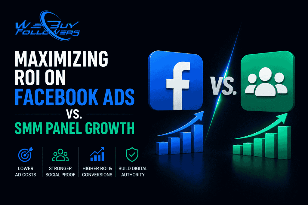 Professional comparison of Facebook advertising and SMM panel growth strategies, highlighting social proof, audience expansion, lower acquisition costs, and digital marketing ROI optimization.