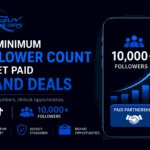 Professional digital marketing illustration showing follower growth metrics, brand partnership opportunities, social proof, influencer monetization, and audience growth strategy for securing sponsorship deals.