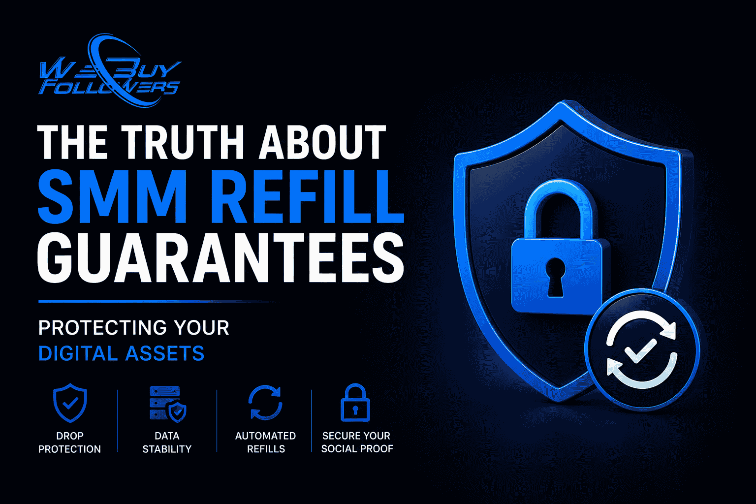 Professional featured image showing SMM refill guarantees, digital asset protection, data stability, secure social proof management, and long-term growth protection.
