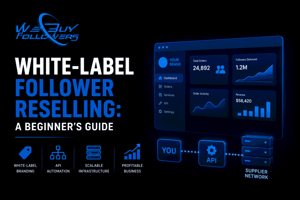 Professional featured image illustrating white-label follower reselling, API automation, scalable agency infrastructure, digital service fulfillment, and B2B social media business growth.
