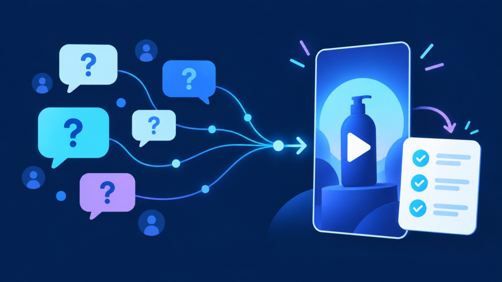 Audience questions connected to a product video and planning checklist.