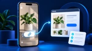 Illustration of a Story link connecting a mobile post to a business website