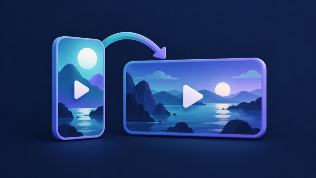 A vertical short video connects to a related widescreen video through a play link.